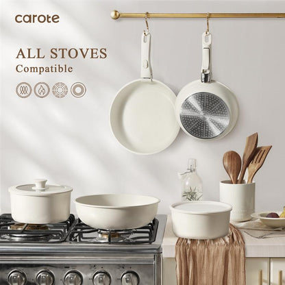 【Clearance-The Last Chance】 CAROTE 11/18Pcs Detachable Handle Nonstick Cookware Set, White/Black/Red, Pots and Pans, Oven Safe Frying Pan