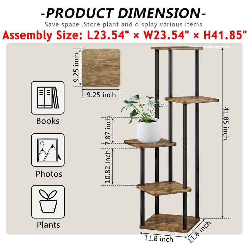 5 Tier Plant Stand Metal Flower Shelf Indoor for Multiple Plants Corner Tall Flower Holders for Patio Garden Living Room Balcony Bedroom
