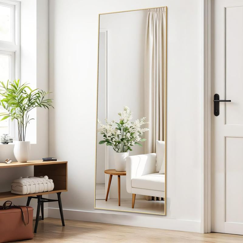 [Spring Deal] Full Length Mirror Body Mirror Floor Standing Mirror Hanging or Leaning against Wall, Aluminum Alloy Thin Frame Decor