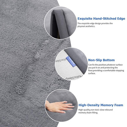 Huloo Sleep Ultra Soft Memory Foam Play Mat for Tummy Time, 1.3" Thick Non-Slip Crawling Mat, Non-Toxic Velvet Nursery Floor Mat