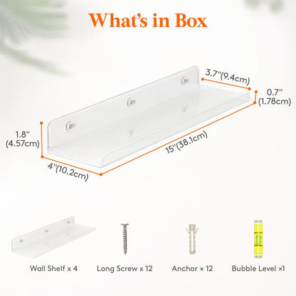 Lifewit Floating Shelves for Wall, Acrylic Shelf, Room Decor Bookcase/Vinyl Record/Photo/Picture in Bedroom, Living Room, Bathroom, Kitchen Storage